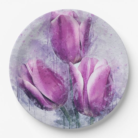 Purple Tulips Paper Plates ペーパープレート (正面)