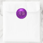 Purple Two Hearts Intertwined Monogram Wedding ラウンドシール (バッグ)