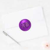 Purple Two Hearts Intertwined Monogram Wedding ラウンドシール (封筒)