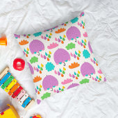 Purple Umbrellas with Clouds and Raindrops クッション