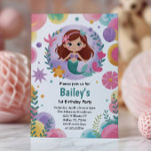 Purple Under The Sea Mermaid 1st Birthday Party 招待状