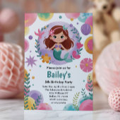 Purple Under The Sea Mermaid 5th Birthday Party 招待状