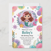 Purple Under The Sea Mermaid 6th Birthday Party 招待状 (正面)