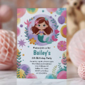 Purple Under The Sea Mermaid 6th Birthday Party 招待状