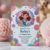 Purple Under The Sea Mermaid 7th Birthday Party 招待状