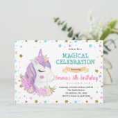Purple unicorn誕生日の招待 シーズンカード (スタンド正面)