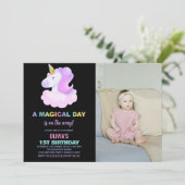 Purple Unicorn誕生日招待状と写真 招待状 (スタンド正面)
