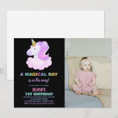 Purple Unicorn誕生日招待状と写真 招待状 (正面/裏面)