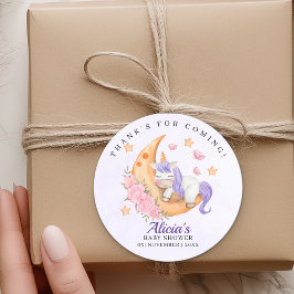 Purple Unicorn Baby Shower Girl ラウンドシール