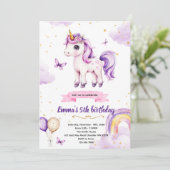 Purple unicorn birthday party invitation 招待状 (スタンド正面)