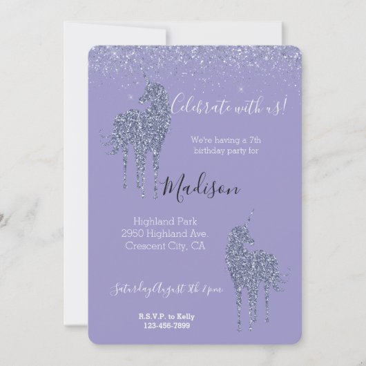 Purple Unicorn Glitter 招待状 (正面)