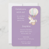 Purple Unicorn Hot Air Balloon Birthday 招待状 (正面)