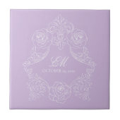 Purple Victorian Monogram Wedding Ceramic Tile タイル (正面)