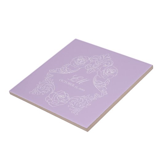 Purple Victorian Monogram Wedding Ceramic Tile タイル (側面)