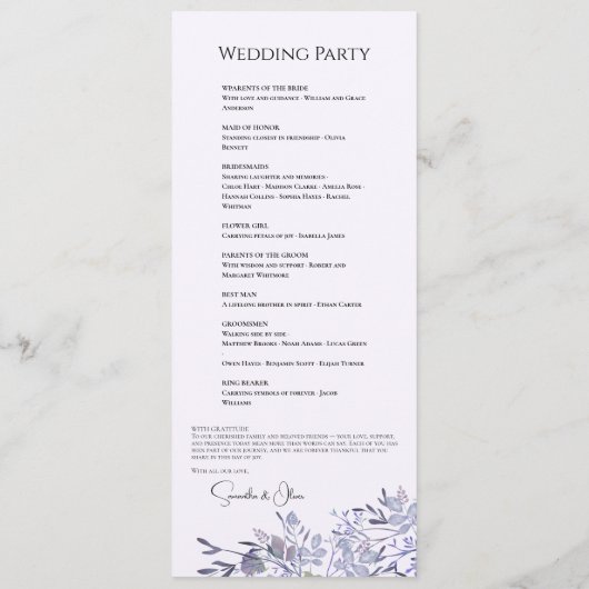 Purple Vintage Botanical Wedding Program  プログラム (裏面)