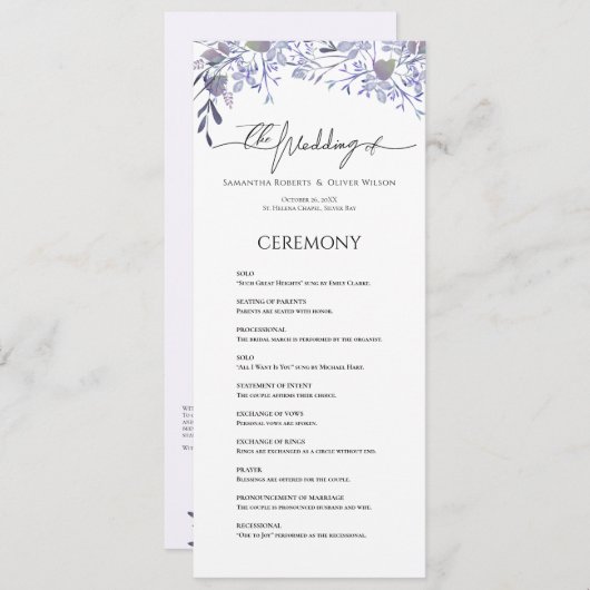 Purple Vintage Botanical Wedding Program  プログラム (正面/裏面)