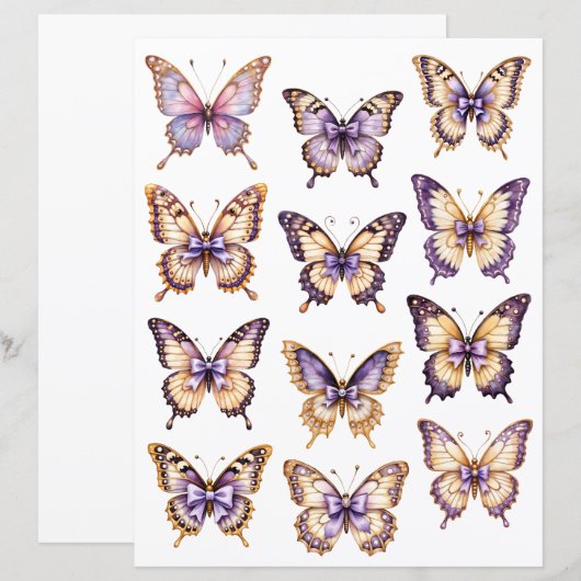 Purple Vintage Butterfly Ephemera Scrapbook Paper (正面/裏面)