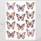 Purple Vintage Butterfly Ephemera Scrapbook Paper (正面)
