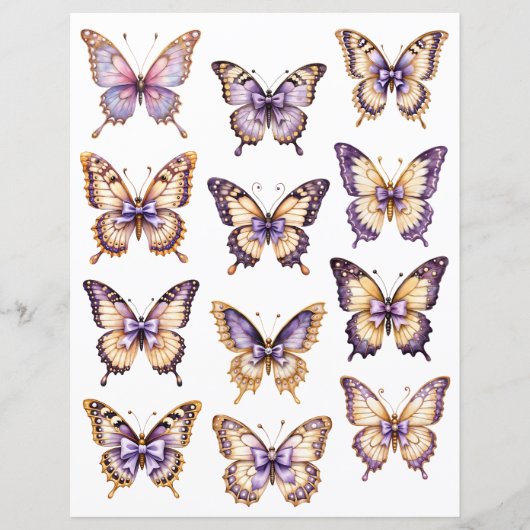 Purple Vintage Butterfly Ephemera Scrapbook Paper (正面)