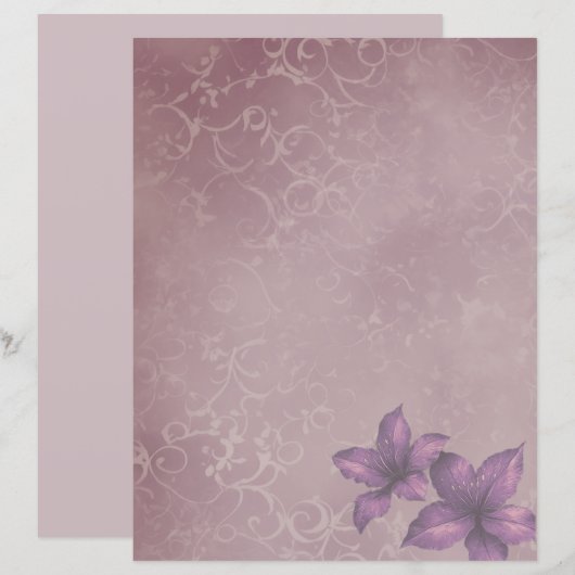 Purple Vintage Floral Scrapbook Paper – Soft Lilac (正面/裏面)