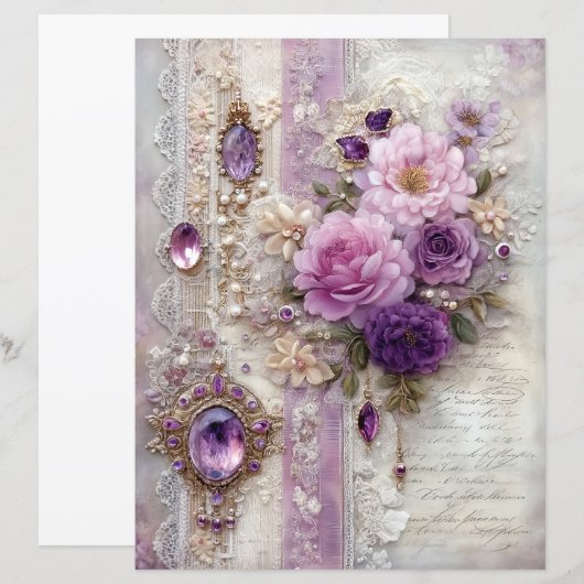 Purple Vintage Junk Journal Scrapbook Paper (正面/裏面)