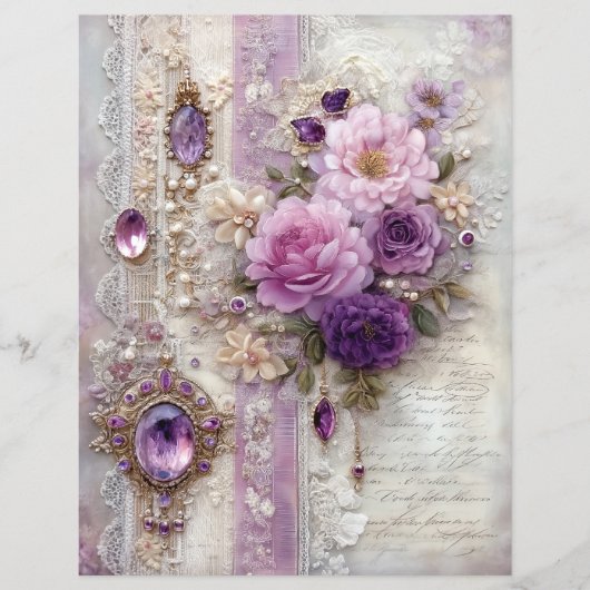 Purple Vintage Junk Journal Scrapbook Paper (正面)