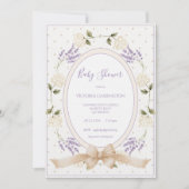Purple Vintage Neutral Floral Baby Shower 招待状 (正面)