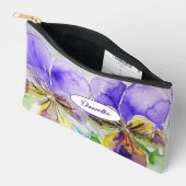 Purple Viola Watercolor Flower Girls Name Pansy アクセサリーポーチ (見開き)