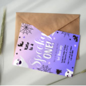 Purple Violet Cute Ghosts Spooky One 1st Birthday 招待状