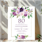 Purple | Violet Floral 80th Birthday Invitation