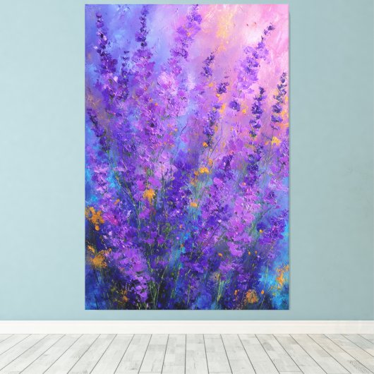 Purple Violet Lavender Flowers Abstract Wall Art キャンバスプリント (インサイチュ (ウッドフロア))
