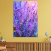 Purple Violet Lavender Flowers Abstract Wall Art キャンバスプリント (インサイチュ (リビング))
