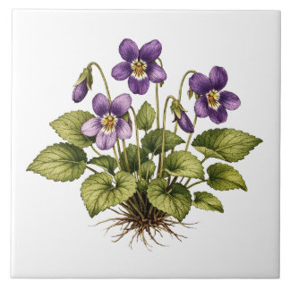 Purple Violet Vintage Style Botanical  タイル