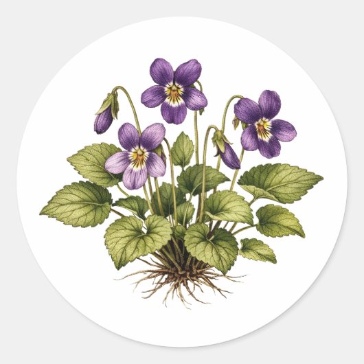 Purple Violet Vintage Style Botanical ラウンドシール (正面)