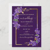 Purple Violets Elegant Dark Purple Wedding 招待状 (正面)
