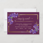 Purple Violets Elegant Gold Frame Burgundy RSVP (裏面)