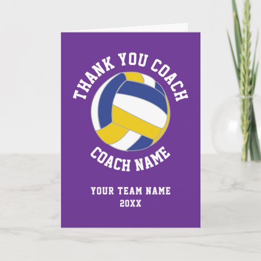 Purple Volleyball Coach Team Appreciation サンキューカード (正面)