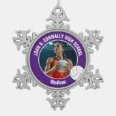 Purple Volleyball Player Photo High School スノーフレークピューターオーナメント (正面)