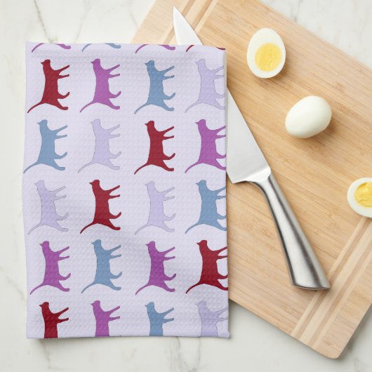 Purple Walking Cat Pattern キッチンタオル (四つ折り)