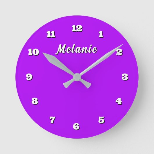 Purple Wall Clock Personalized Custom Name ラウンド壁時計 (正面)