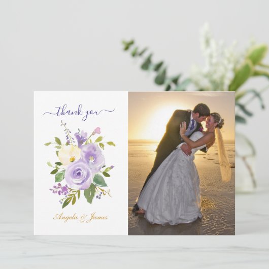 Purple Waterカラーフローラ結婚の写真 サンキューカード (スタンド正面)