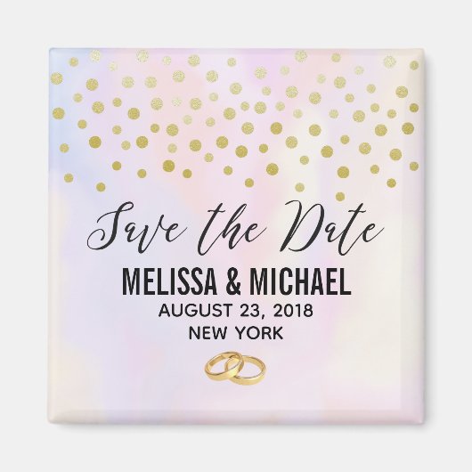 Purple Watercolorフェイクの金ゴールド·紙吹雪結婚 マグネット (正面)