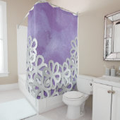 Purple Watercolor and White Flowers シャワーカーテン (インサイチュ)
