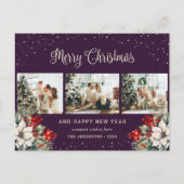 Purple Watercolor Botanical Snow Photo Collage シーズンポストカード (正面)