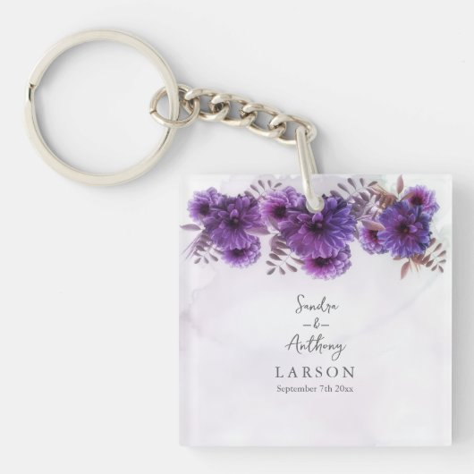 Purple Watercolor Chrysanthemum Wedding キーホルダー (正面)