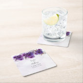 Purple Watercolor Chrysanthemum Wedding スクエアペーパーコースター (インサイチュ)