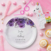 Purple Watercolor Chrysanthemum Wedding ペーパープレート (パーティー)