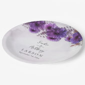 Purple Watercolor Chrysanthemum Wedding ペーパープレート (アングル)