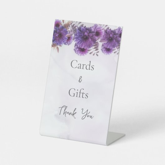 Purple Watercolor Chrysanthemum Wedding 台座サイン (正面)