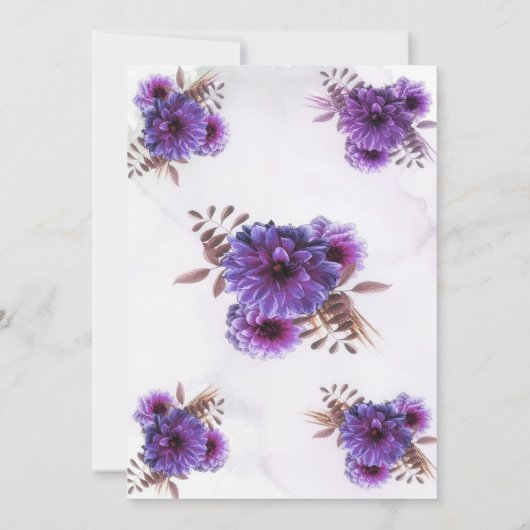 Purple Watercolor Chrysanthemum Wedding 招待状 (裏面)